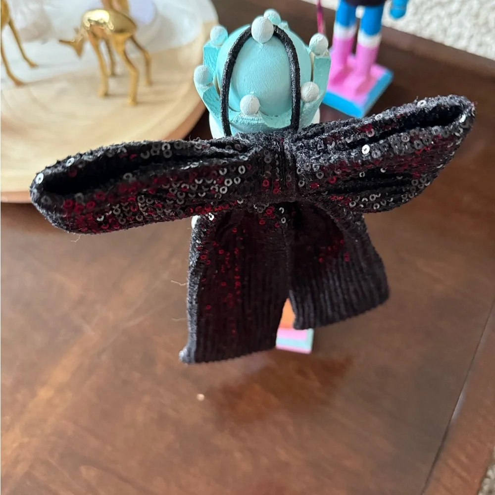 Large black sequined hair tie bow